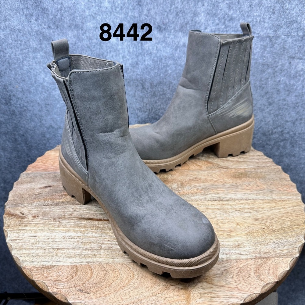 Report Liddy Ankle Boots Womens 10 Grey Lug Sole Block Heel Zip Up Chelsea Boot
